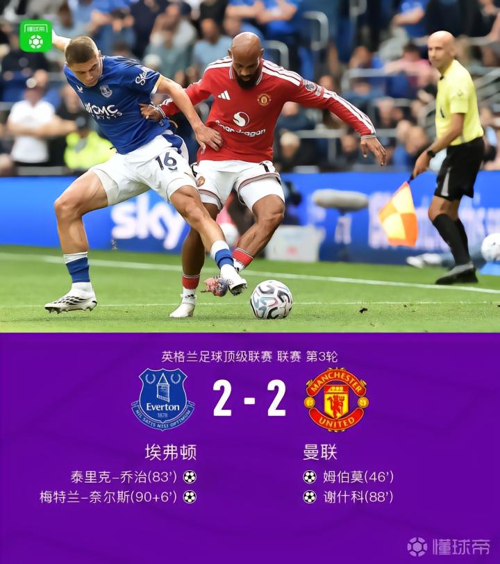 曼联客场2-2战平埃弗顿，姆伯莫与奈尔斯的精彩进球